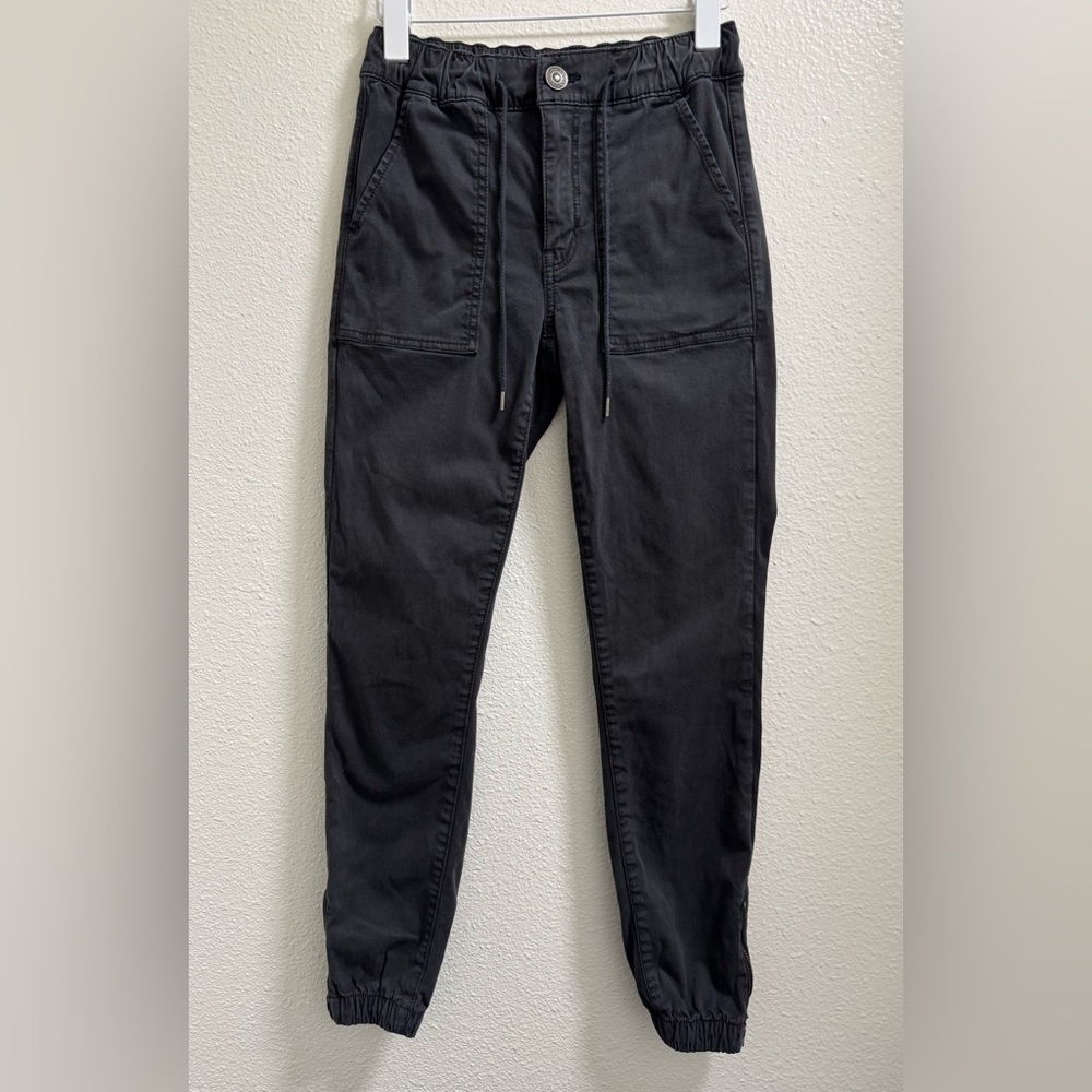 American Eagle Relaxed Mom Cargo Jogger Pants Zipper Cuffs Denim Black Womens 4